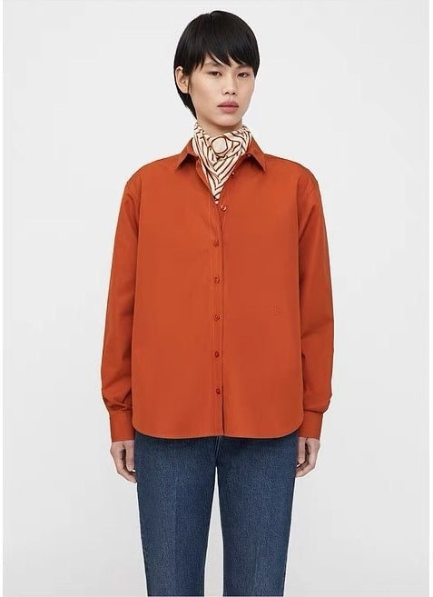 Toteme Women Blouse Shirt Cotton Spring Fall Front Button Red Long Sleeve Oversize 2503075TT