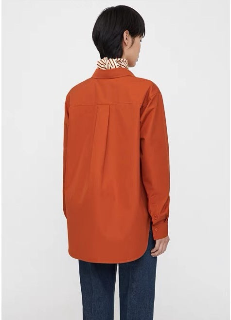 Toteme Women Blouse Shirt Cotton Spring Fall Front Button Red Long Sleeve Oversize 2503075TT