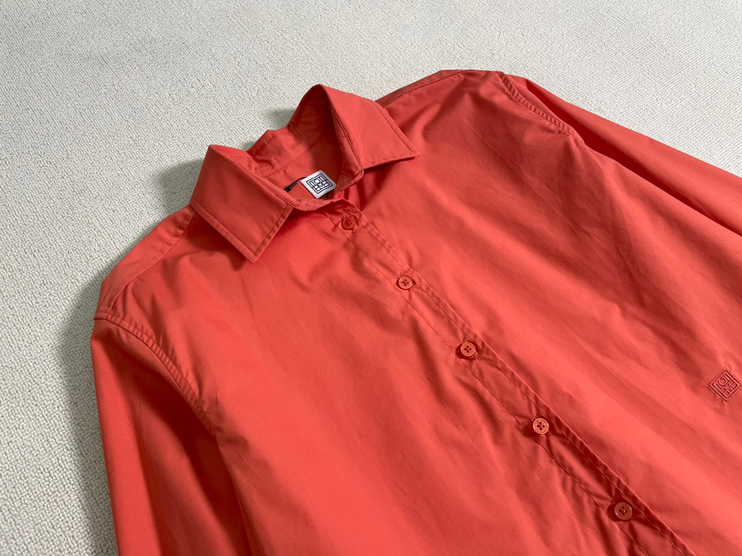 Toteme Women Blouse Shirt Cotton Spring Fall Front Button Red Long Sleeve Oversize 2503075TT