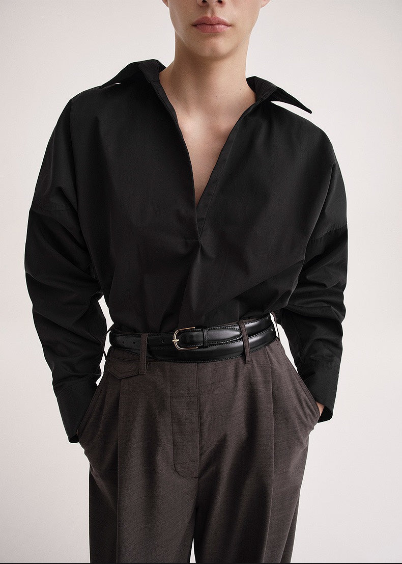 Toteme women shirt blouse cotton solid color black white yellow long sleeve oversize Fall/Autumn season 2302022TT