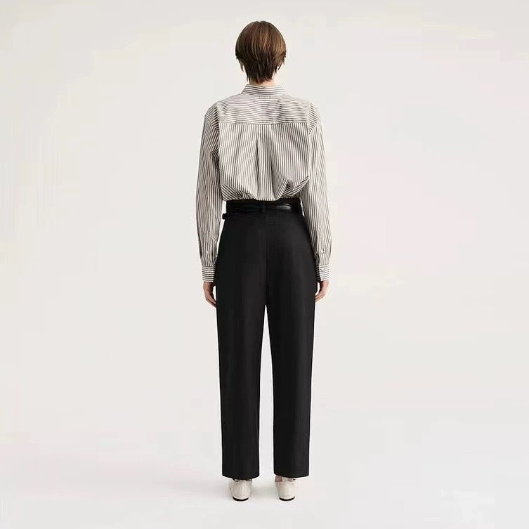 2501044TT Toteme Women Shirt Blouse Tops Cotton Stripped Light Brown Full Sleeve Oversize Front Button