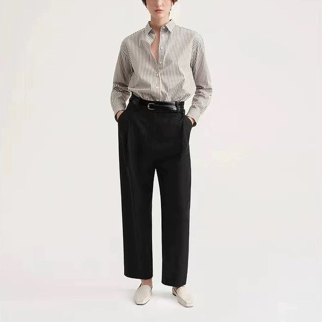 2501044TT Toteme Women Shirt Blouse Tops Cotton Stripped Light Brown Full Sleeve Oversize Front Button