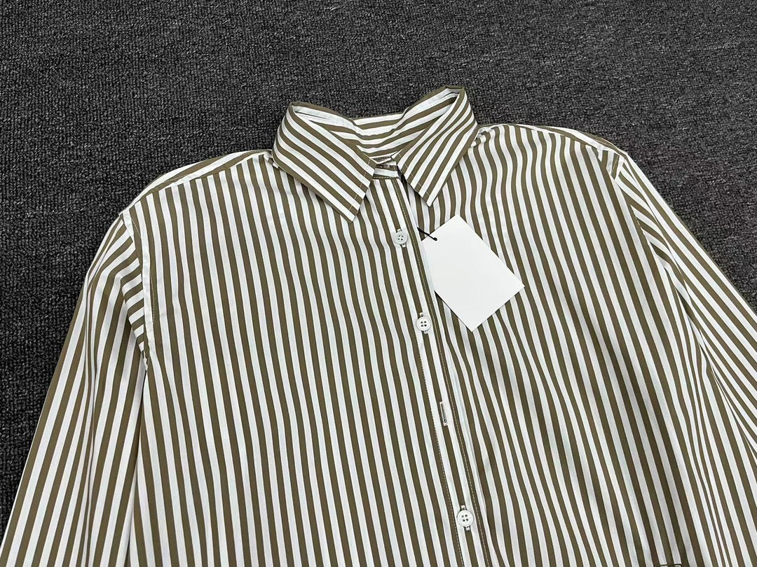 2501044TT Toteme Women Shirt Blouse Tops Cotton Stripped Light Brown Full Sleeve Oversize Front Button