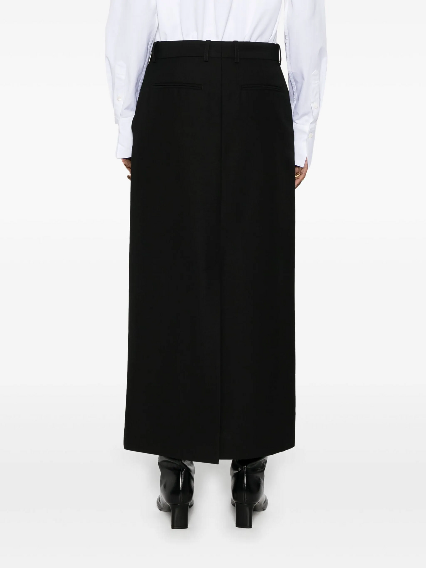 Toteme low-waist straight maxi skirt wool blended black belt loops pockets front button hook & zip 2503079TT