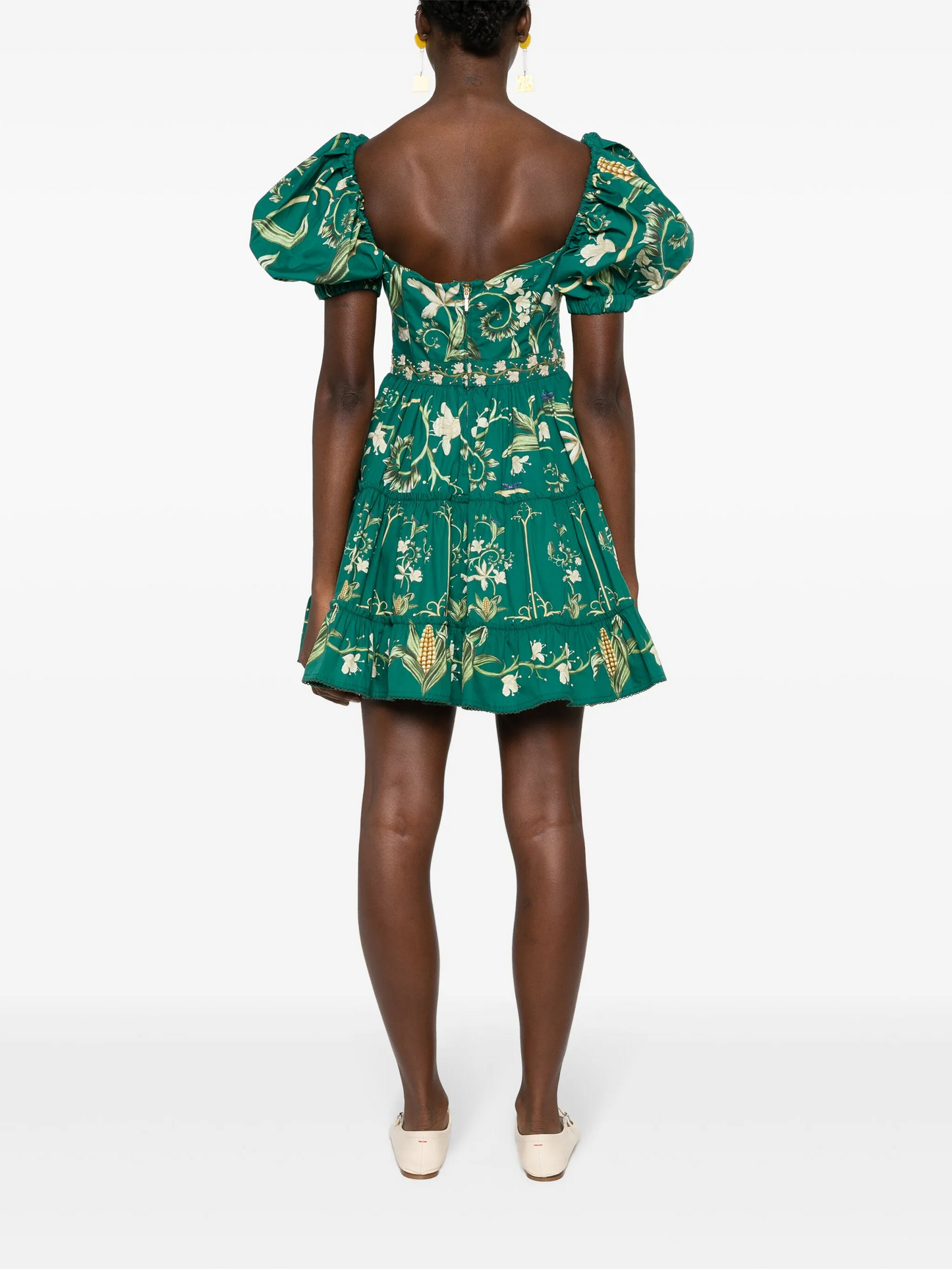 Agua Manzanilla Esmeralda floral-print dress green cotton floral print embroidery ruffled 2503083Agu