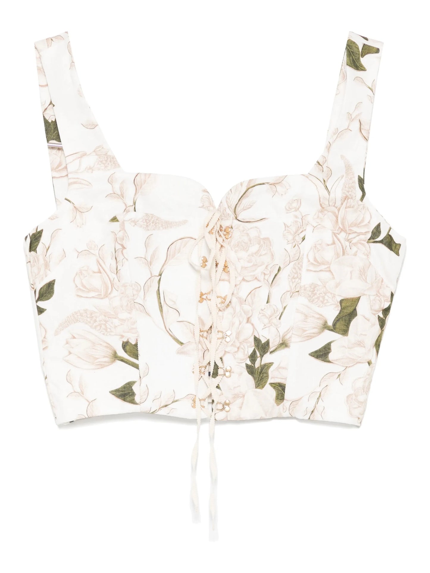Agua Reserva top front lace-up Bergamota Gardenia midi skirt White Florap Print rear zip