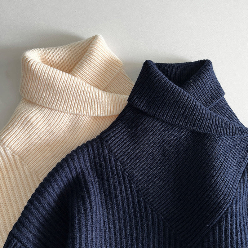 Toteme Winter Sweater Stand Neck Knit Pullover Wool Khaki Dark Blue Flare Long Sleeve Loose 2310017TT