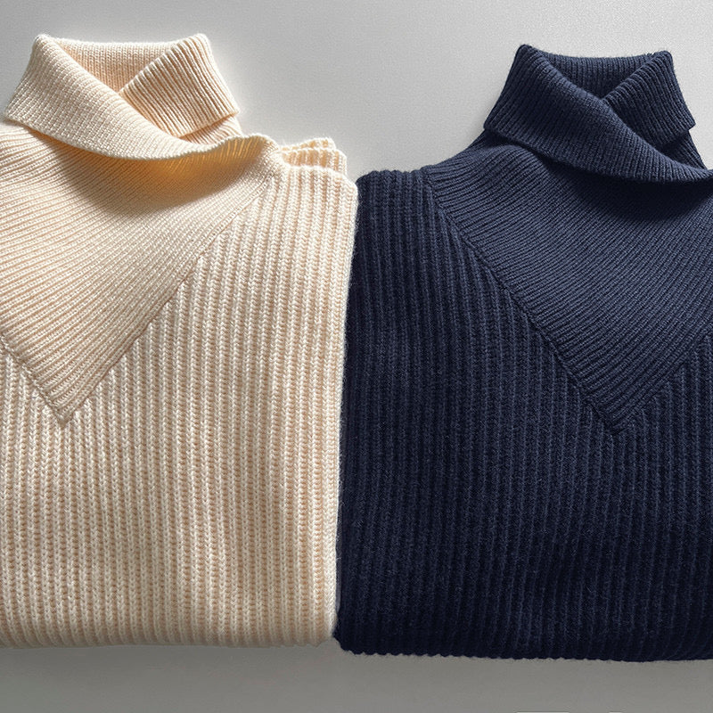 Toteme Winter Sweater Stand Neck Knit Pullover Wool Khaki Dark Blue Flare Long Sleeve Loose 2310017TT