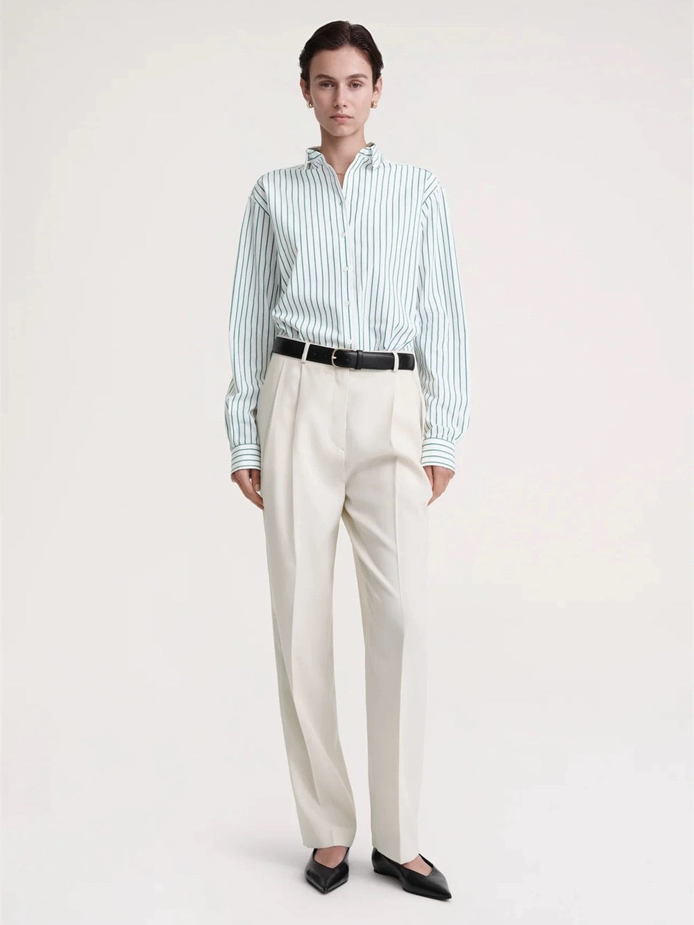 2312025TT Toteme cotton shirt blouse mint striped long sleeve oversize embroidery logo fall/spring season women