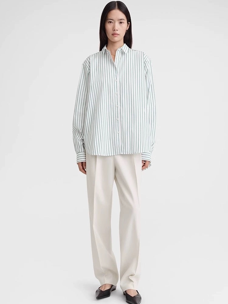 2312025TT Toteme cotton shirt blouse mint striped long sleeve oversize embroidery logo fall/spring season women