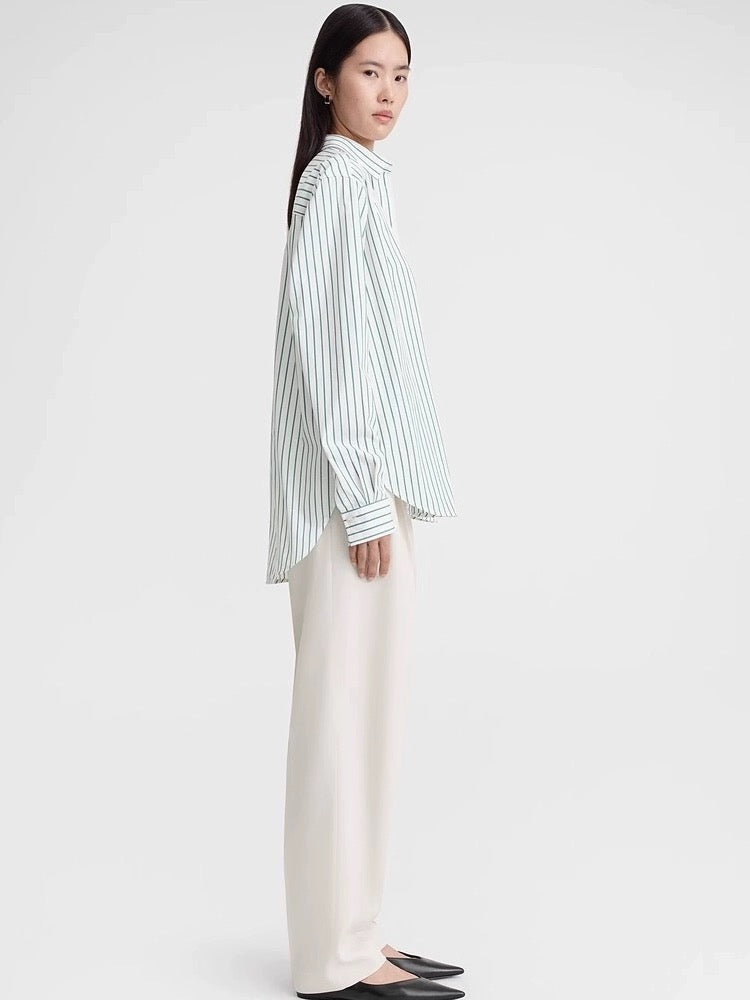 2312025TT Toteme cotton shirt blouse mint striped long sleeve oversize embroidery logo fall/spring season women