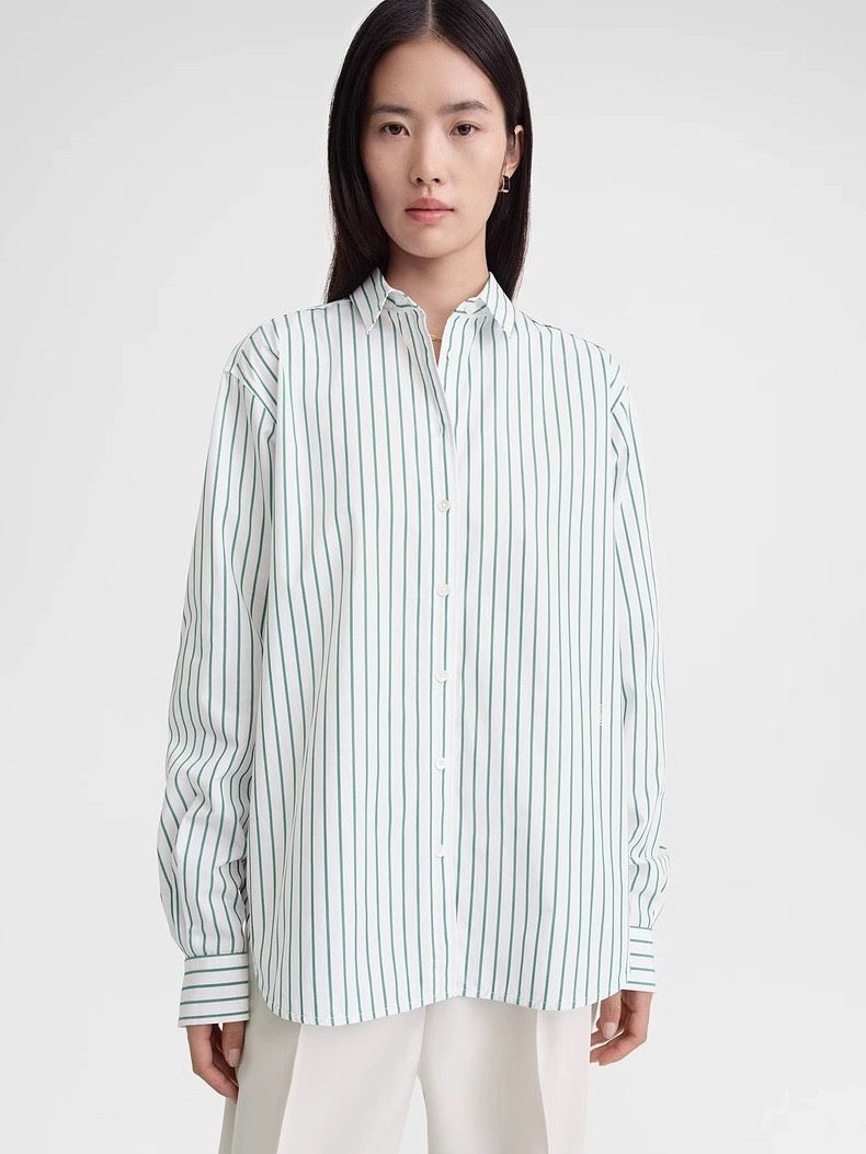 2312025TT Toteme cotton shirt blouse mint striped long sleeve oversize embroidery logo fall/spring season women