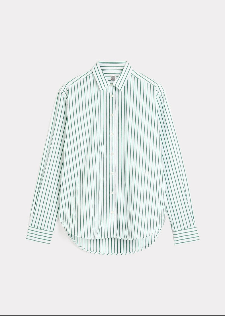 2312025TT Toteme cotton shirt blouse mint striped long sleeve oversize embroidery logo fall/spring season women