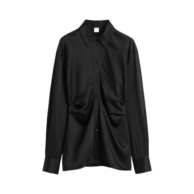 2501034TT Toteme Women Blouse Shirt Viscose Acetate Beige Black Satin Long Sleeve Tight Waist