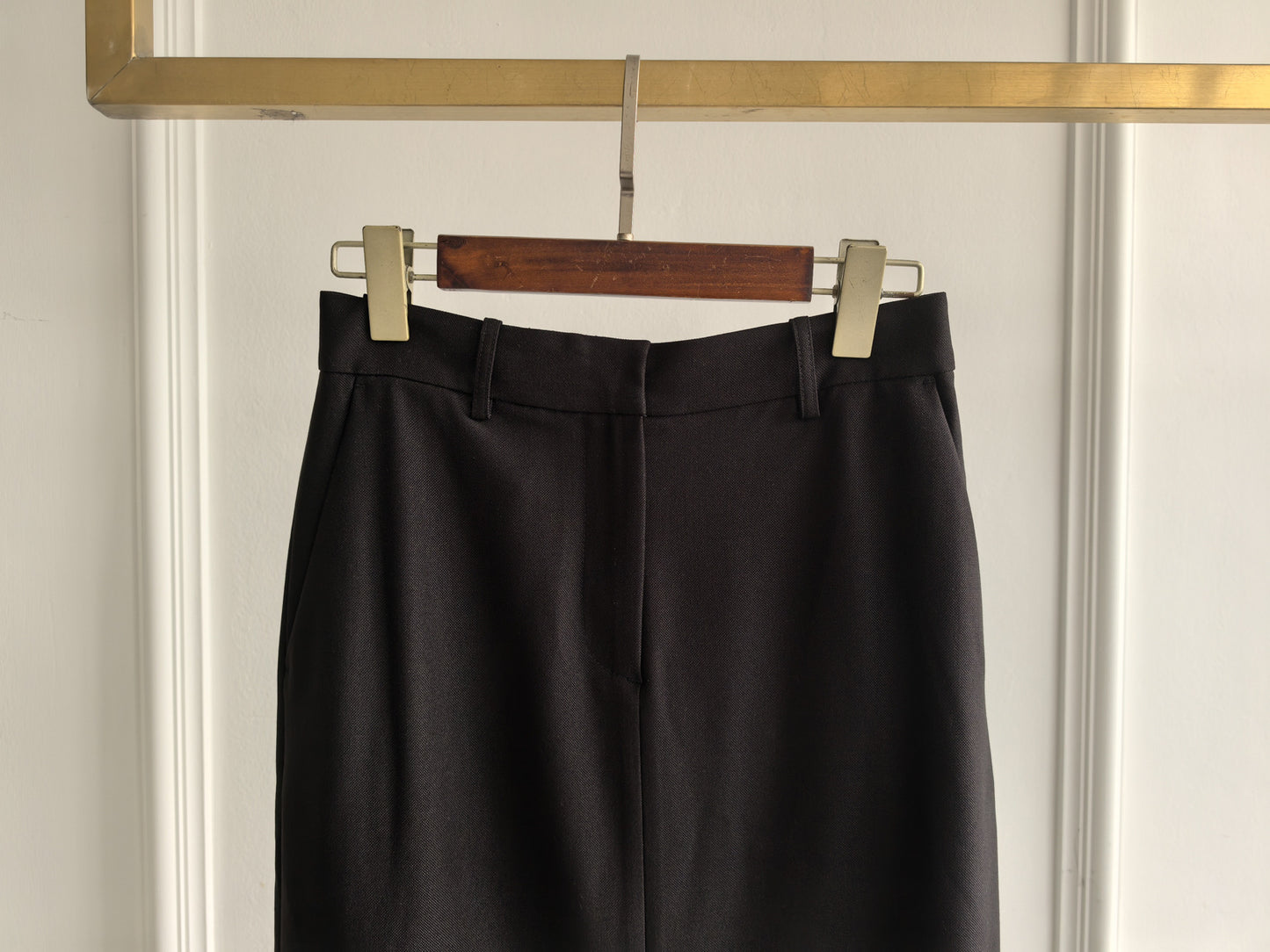 Toteme low-waist straight maxi skirt wool blended black belt loops pockets front button hook & zip 2503079TT