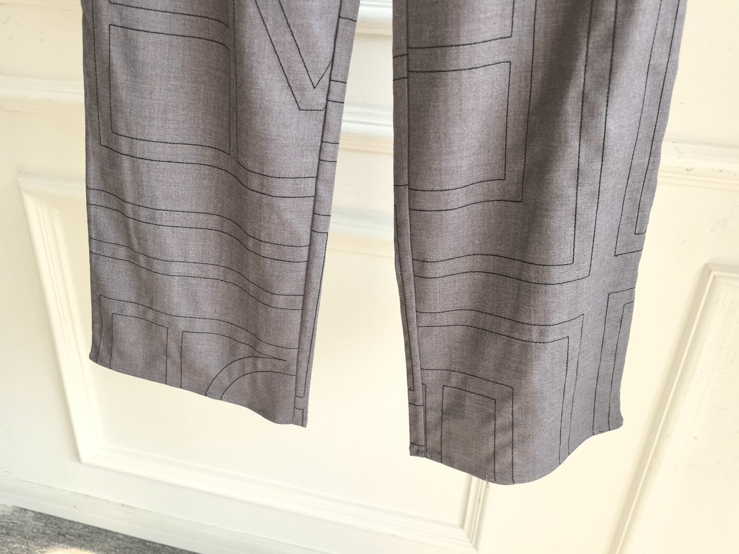 2501043TT Women Wide Leg Pants Trousers Fannel Full Length Pocket Elastic Waist Beige Gray Black Embroidery