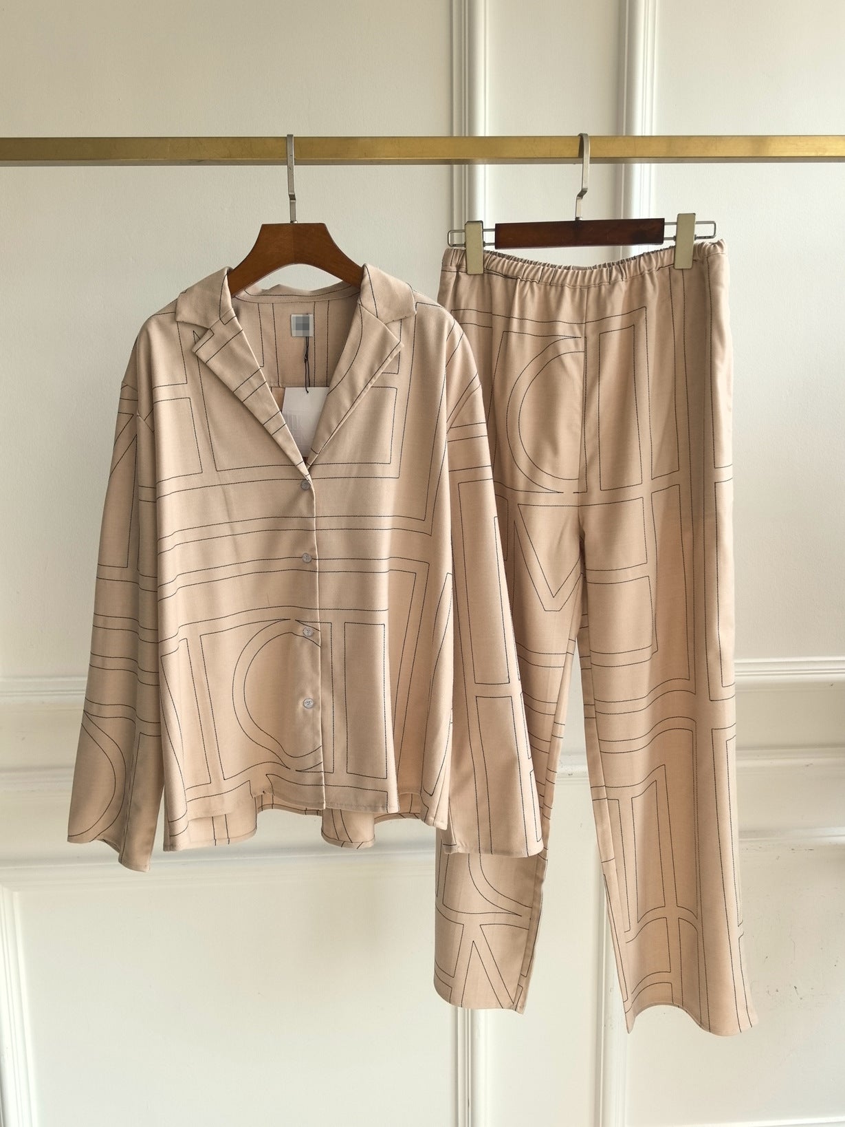 2501043TT Women Wide Leg Pants Trousers Fannel Full Length Pocket Elastic Waist Beige Gray Black Embroidery