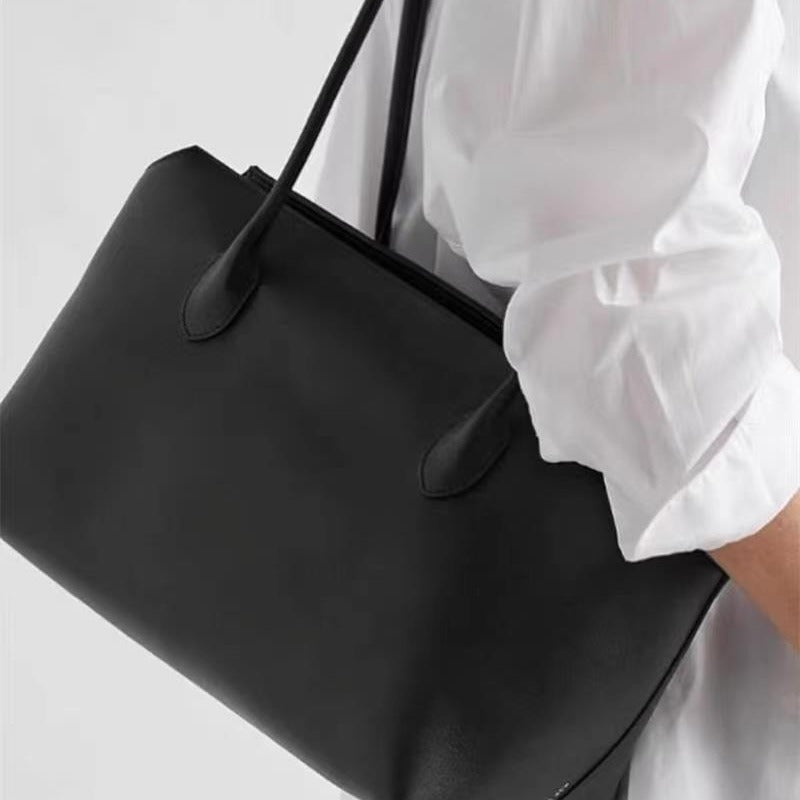 The Row Women Handbags Shoulder Bags Leather Minimalist Tote Bags Brown Black Zipper Double Handles Square Shape 2501052TR