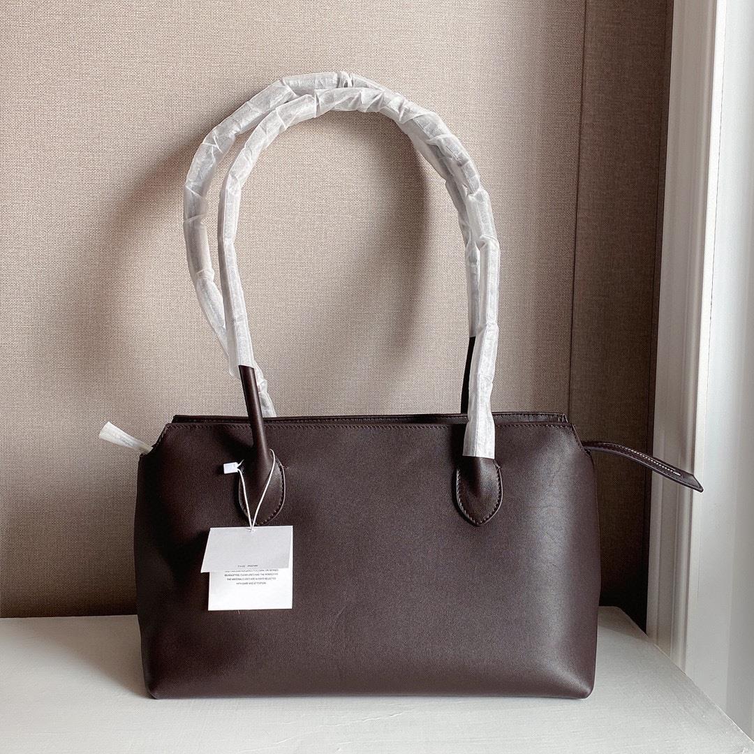 The Row Women Handbags Shoulder Bags Leather Minimalist Tote Bags Brown Black Zipper Double Handles Square Shape 2501052TR