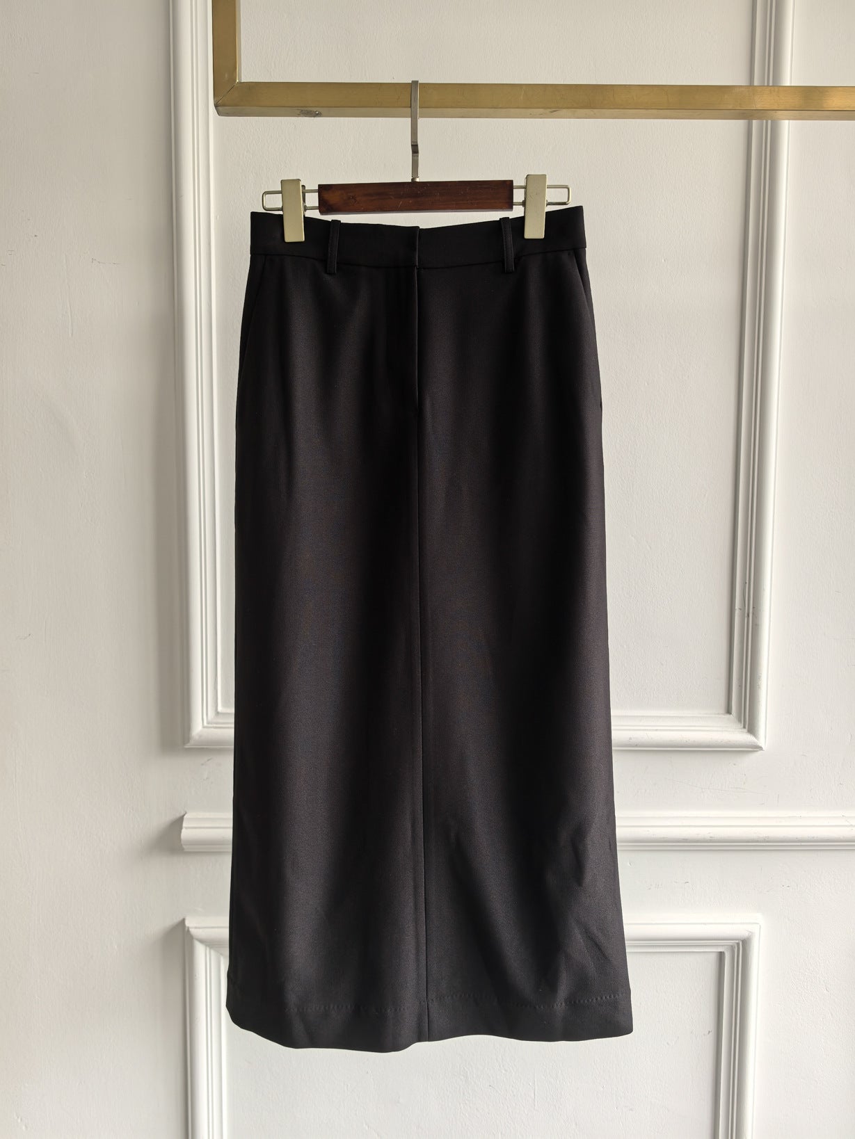 Toteme low-waist straight maxi skirt wool blended black belt loops pockets front button hook & zip 2503079TT