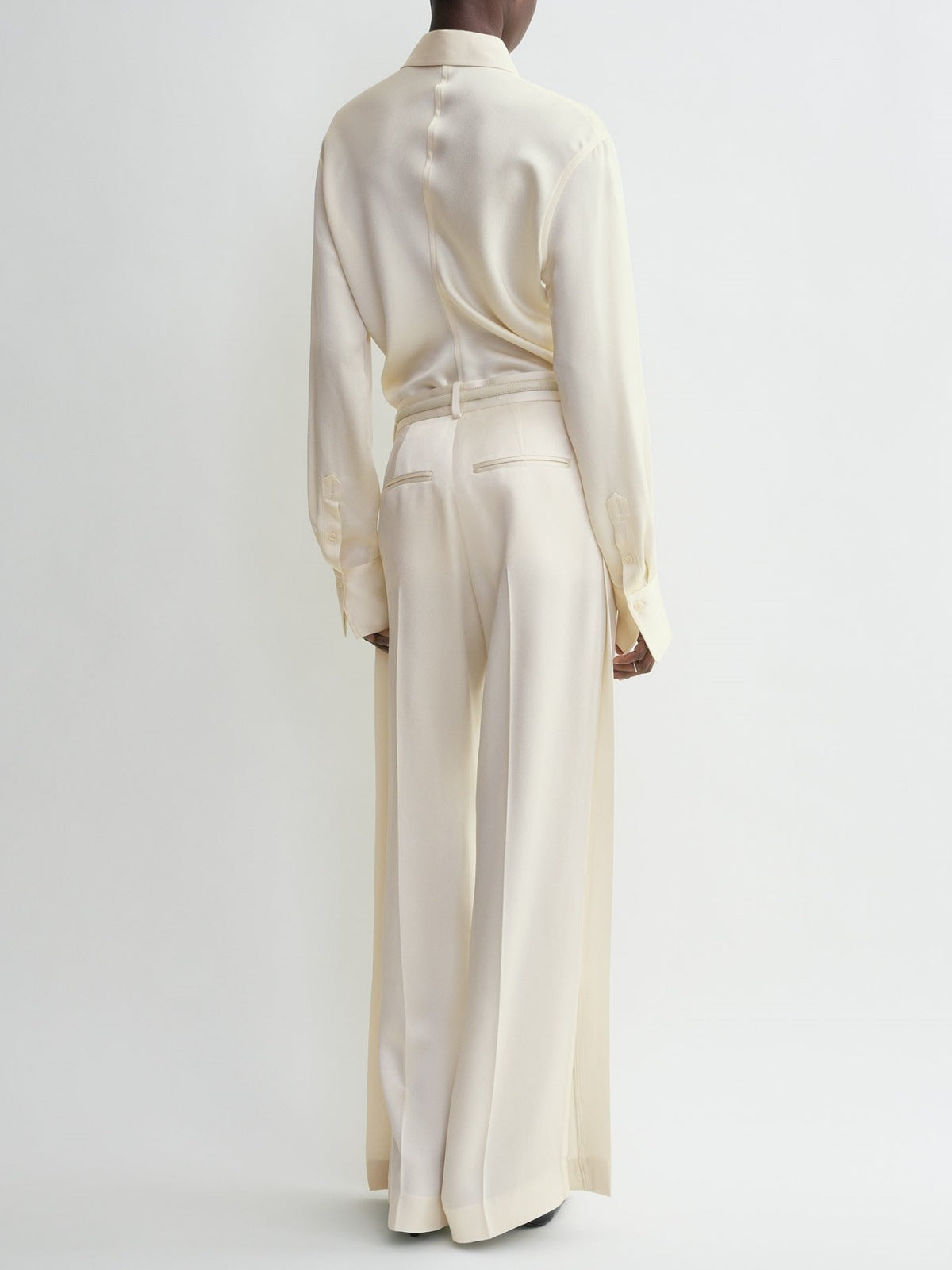 2501033TT Toteme Women Pants Trousers Wide Leg Full Length Viscose Acetate Satin Side Slit Fix-Waist Zipper Pocket