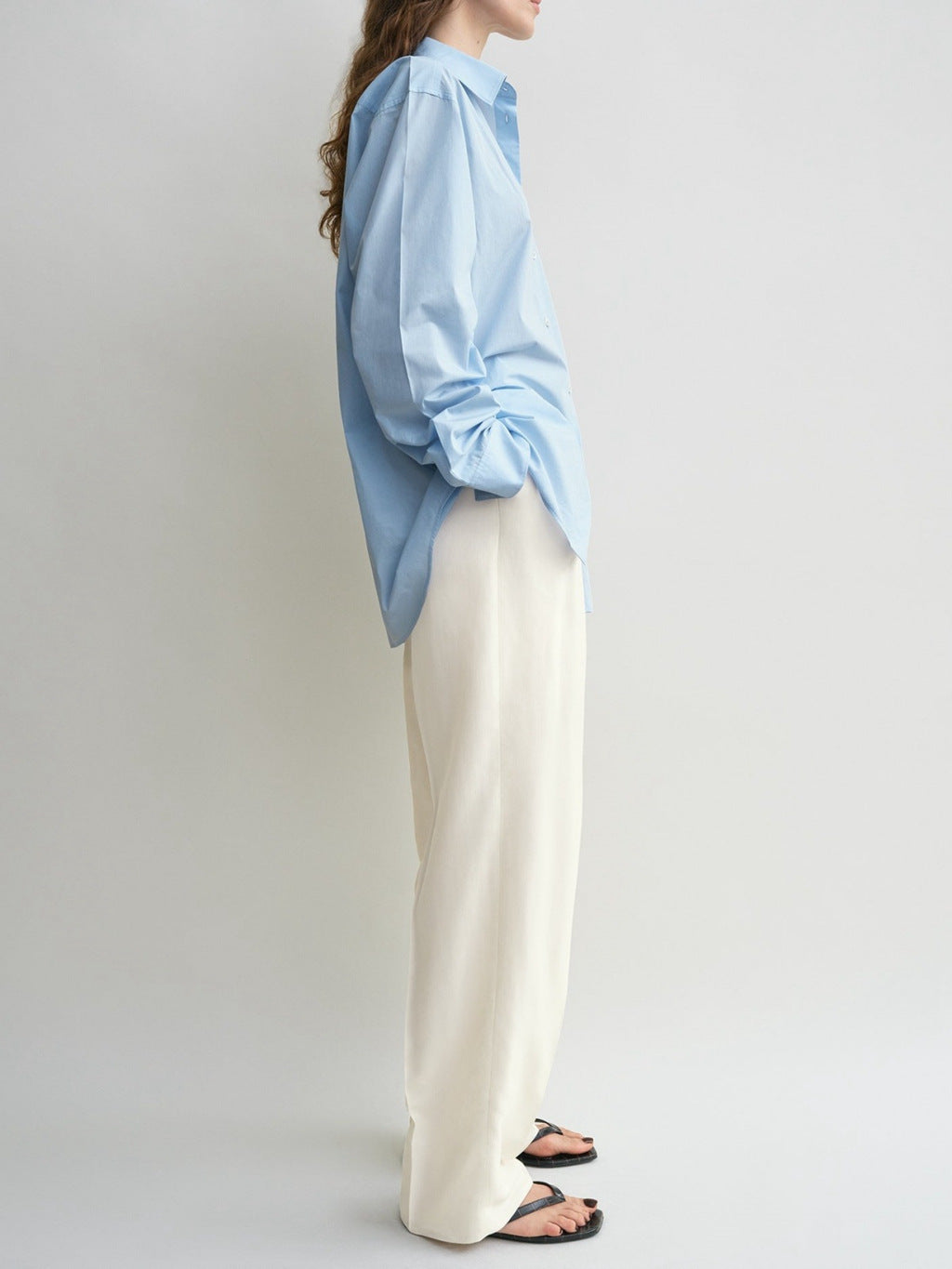 Toteme Women Shirt Blouse Light Blue Black White Long Sleeve Front Button Cotton Oversize 2503078TT