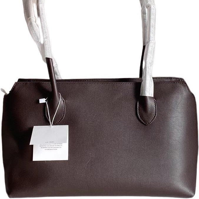 The Row Women Handbags Shoulder Bags Leather Minimalist Tote Bags Brown Black Zipper Double Handles Square Shape 2501052TR