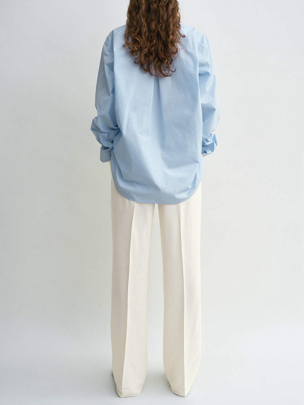 Toteme Women Shirt Blouse Light Blue Black White Long Sleeve Front Button Cotton Oversize 2503078TT