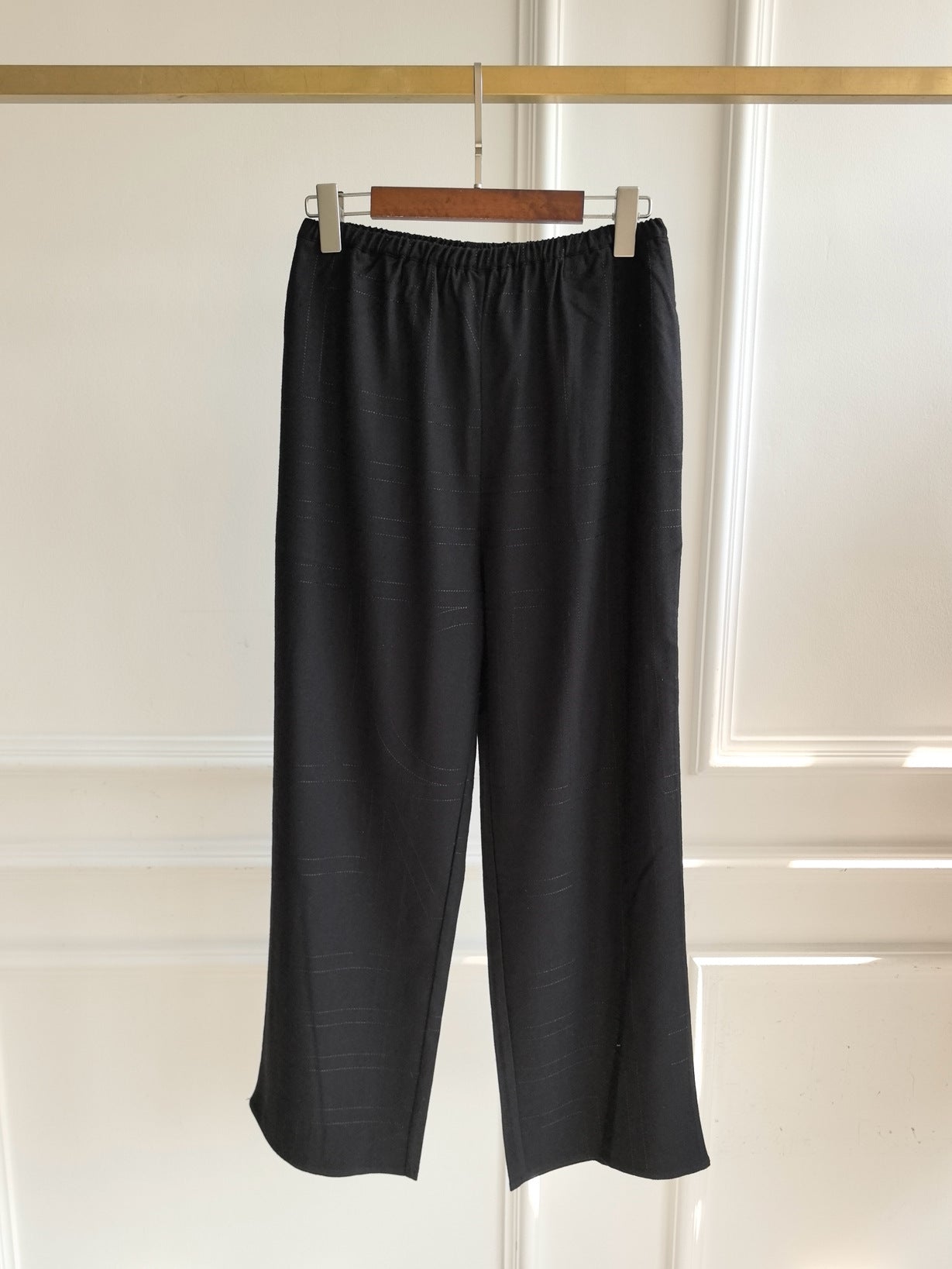 2501043TT Women Wide Leg Pants Trousers Fannel Full Length Pocket Elastic Waist Beige Gray Black Embroidery