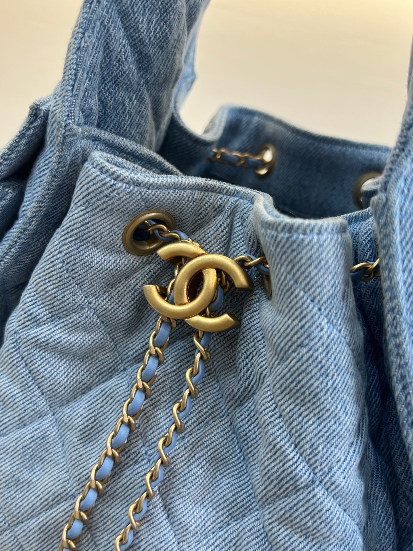 Ch@nnel 25 Bag Handbag denim size S light blue metal strap logo buckle 2506069CH