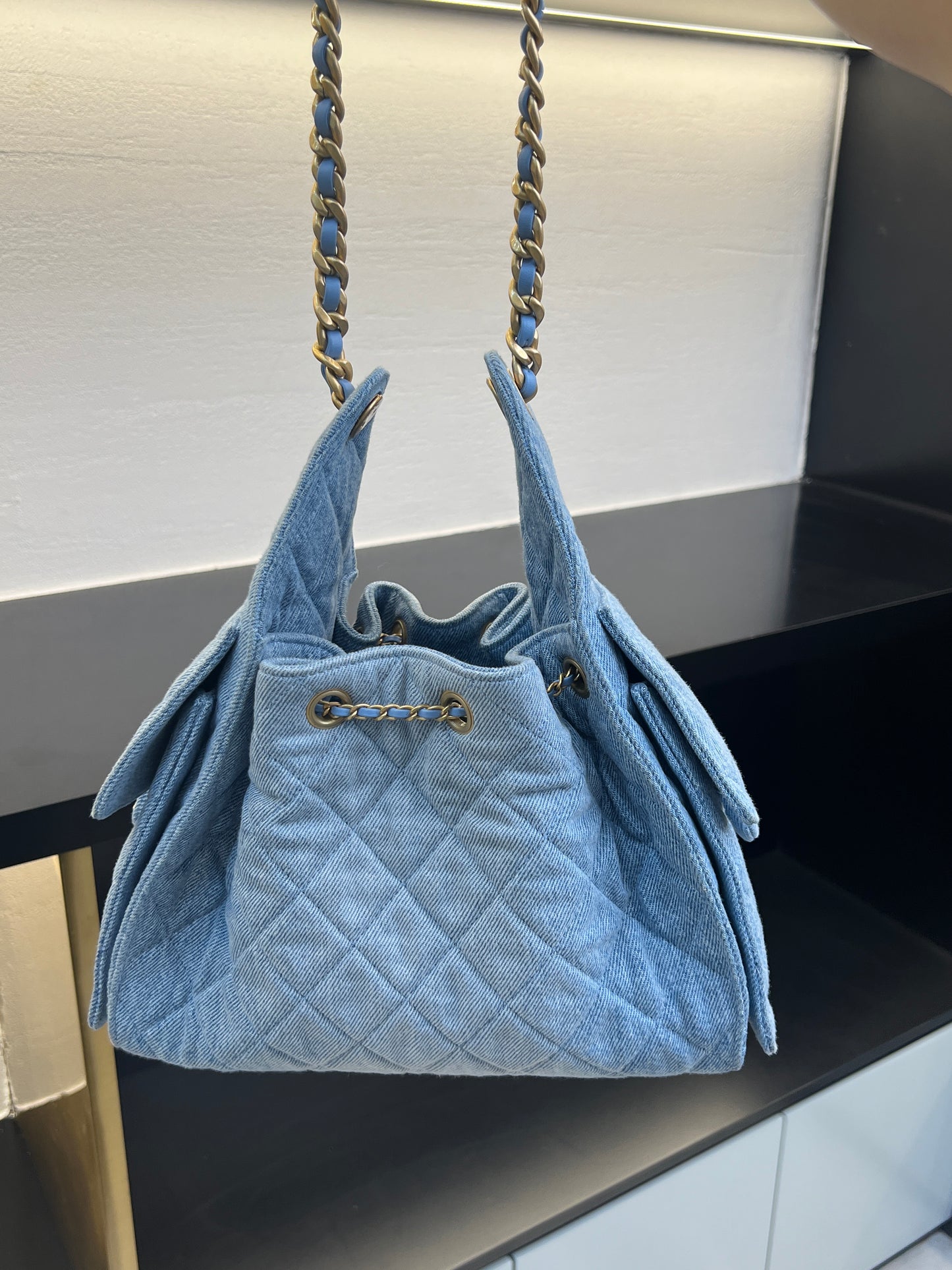 Ch@nnel 25 Bag Handbag denim size S light blue metal strap logo buckle 2506069CH