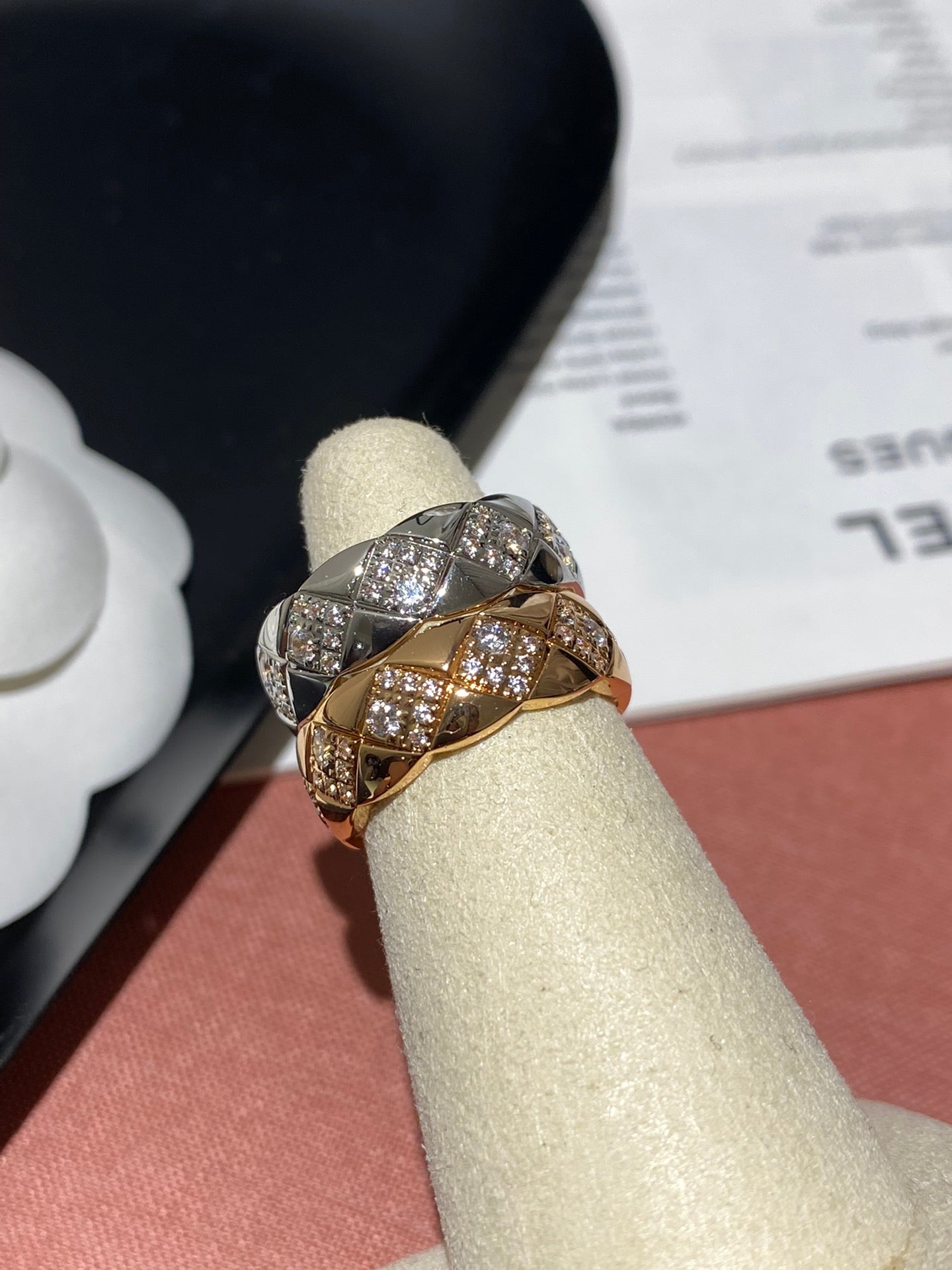 Chanel Coco Crush Rings Gold Silver Full Rhinestone Rhombus