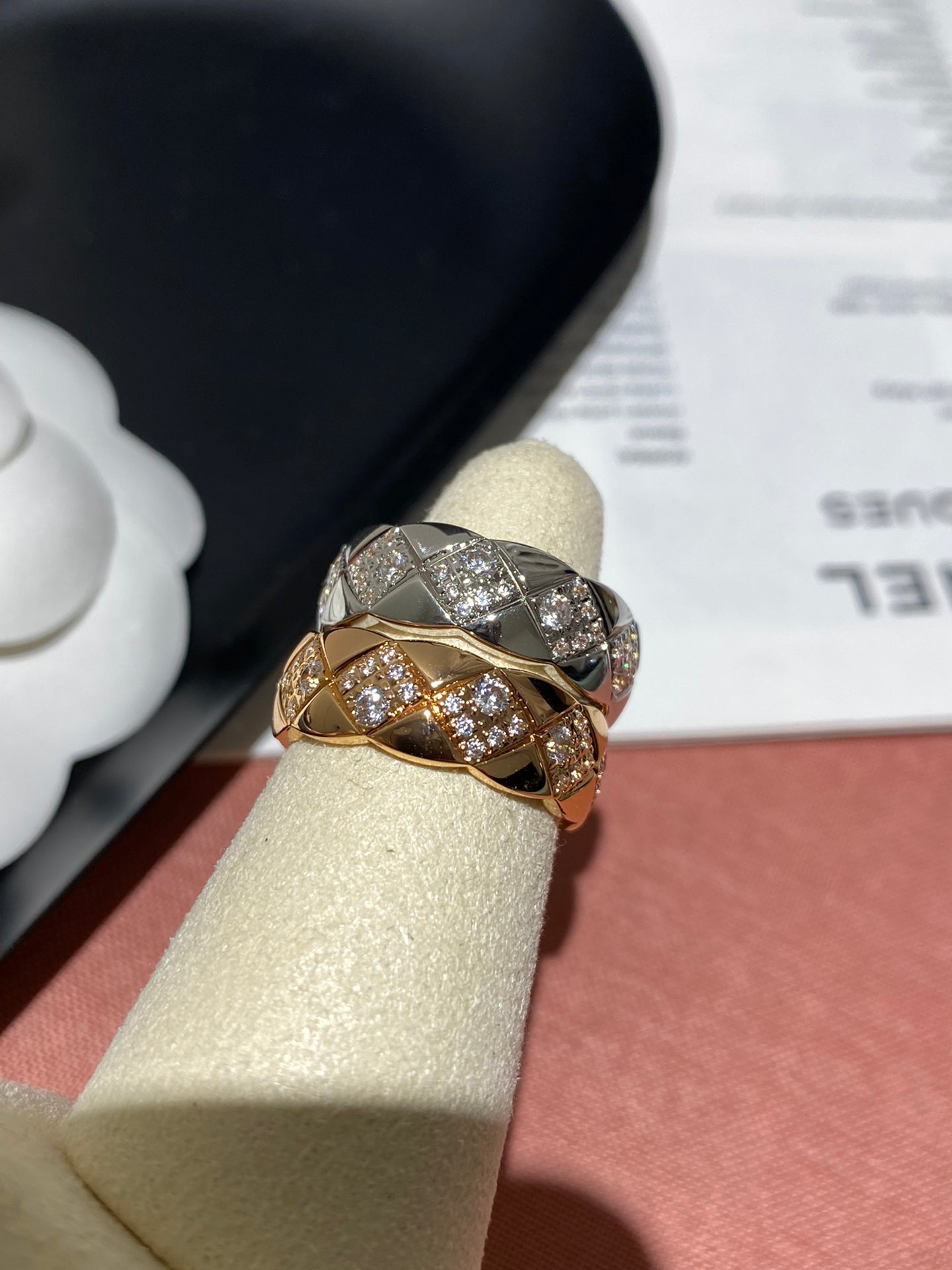 Chanel Coco Crush Rings Gold Silver Full Rhinestone Rhombus