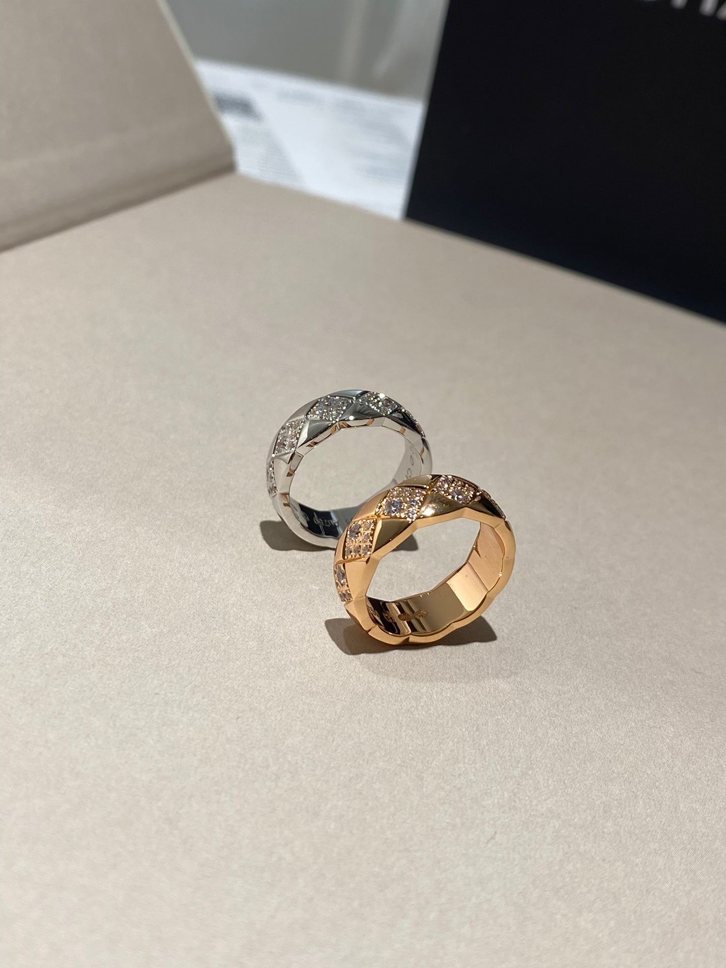 Chanel Coco Crush Rings Gold Silver Full Rhinestone Rhombus