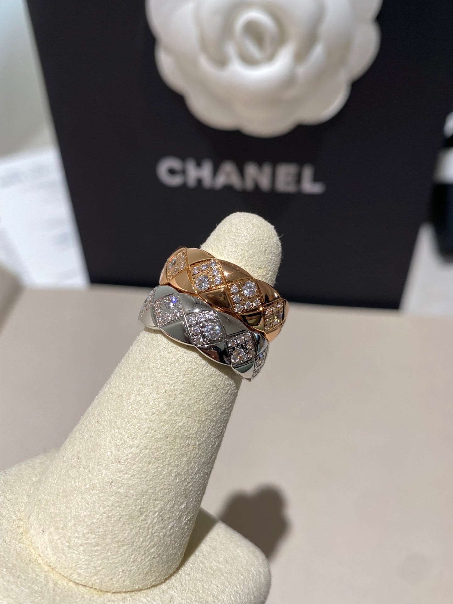 Chanel Coco Crush Rings Gold Silver Full Rhinestone Rhombus