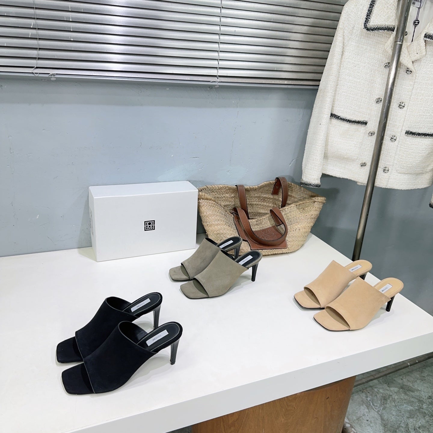 Toteme High-heel square-toe slippers Nubuck leather black gray beige summer 9cm 2505085TT