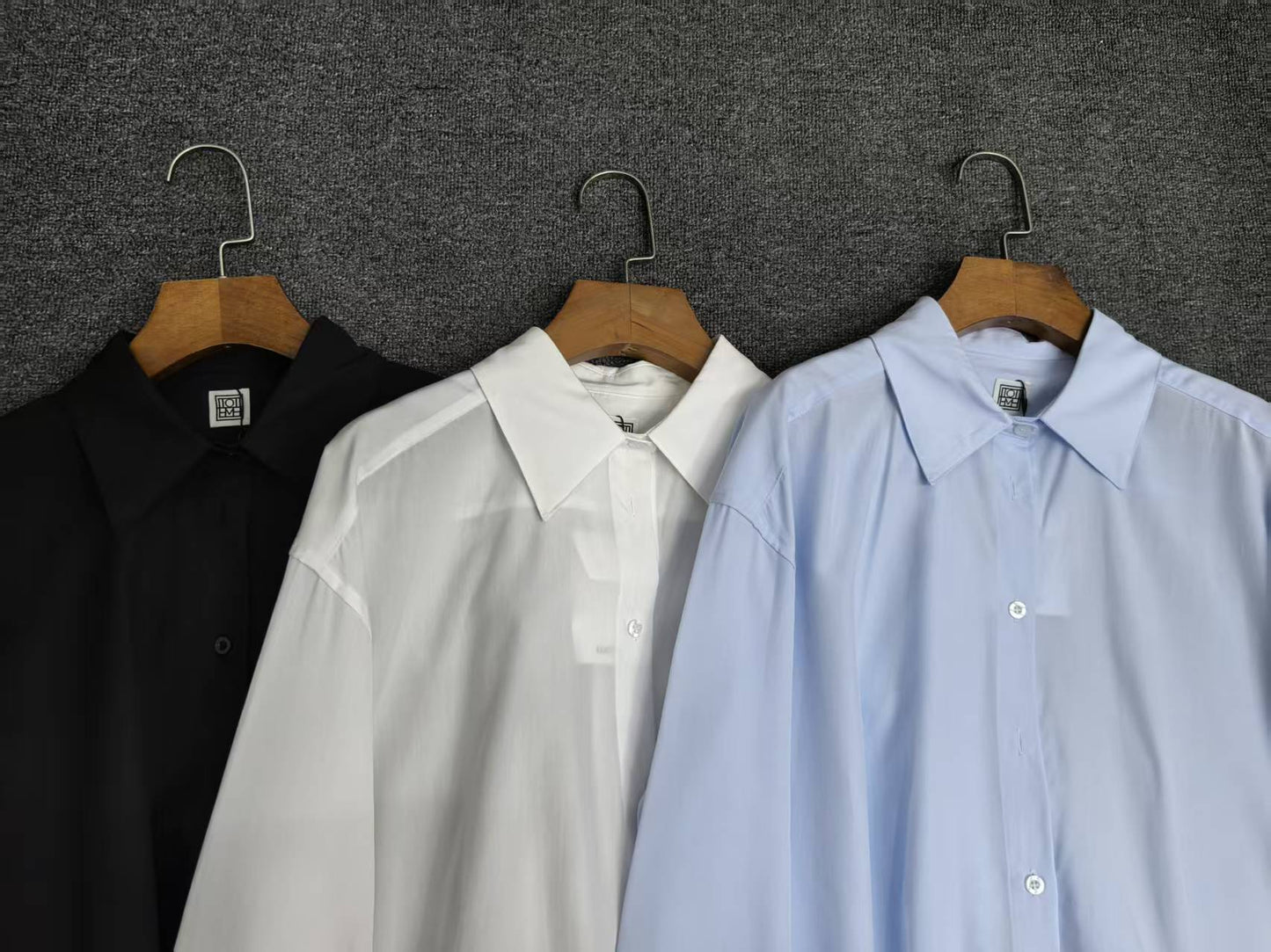 Toteme Women Shirt Blouse Light Blue Black White Long Sleeve Front Button Cotton Oversize 2503078TT