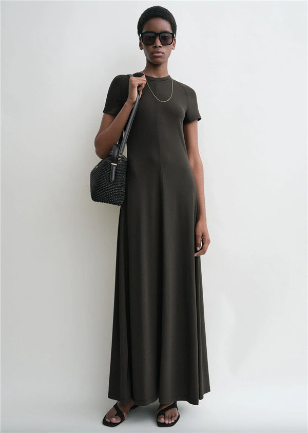 Toteme jersey maxi dress rear hook and zip crew neck short sleeves seam detailing spandex 2505093TT