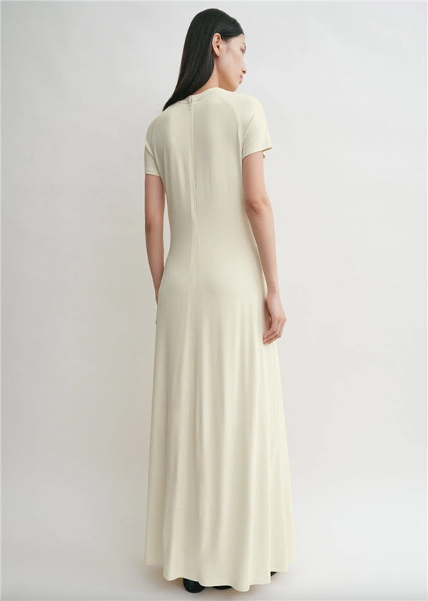 Toteme jersey maxi dress rear hook and zip crew neck short sleeves seam detailing spandex 2505093TT