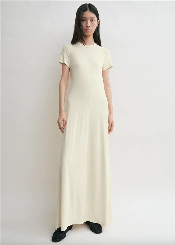 Toteme jersey maxi dress rear hook and zip crew neck short sleeves seam detailing spandex 2505093TT