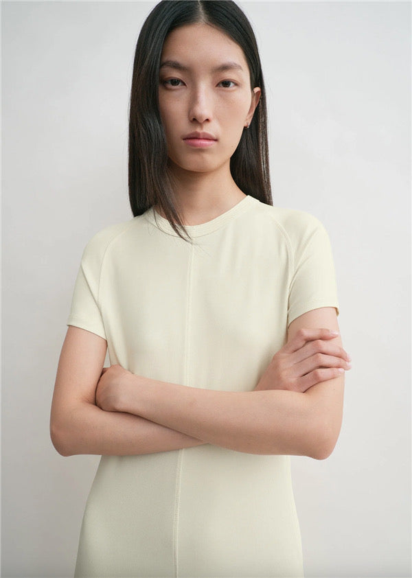 Toteme jersey maxi dress rear hook and zip crew neck short sleeves seam detailing spandex 2505093TT