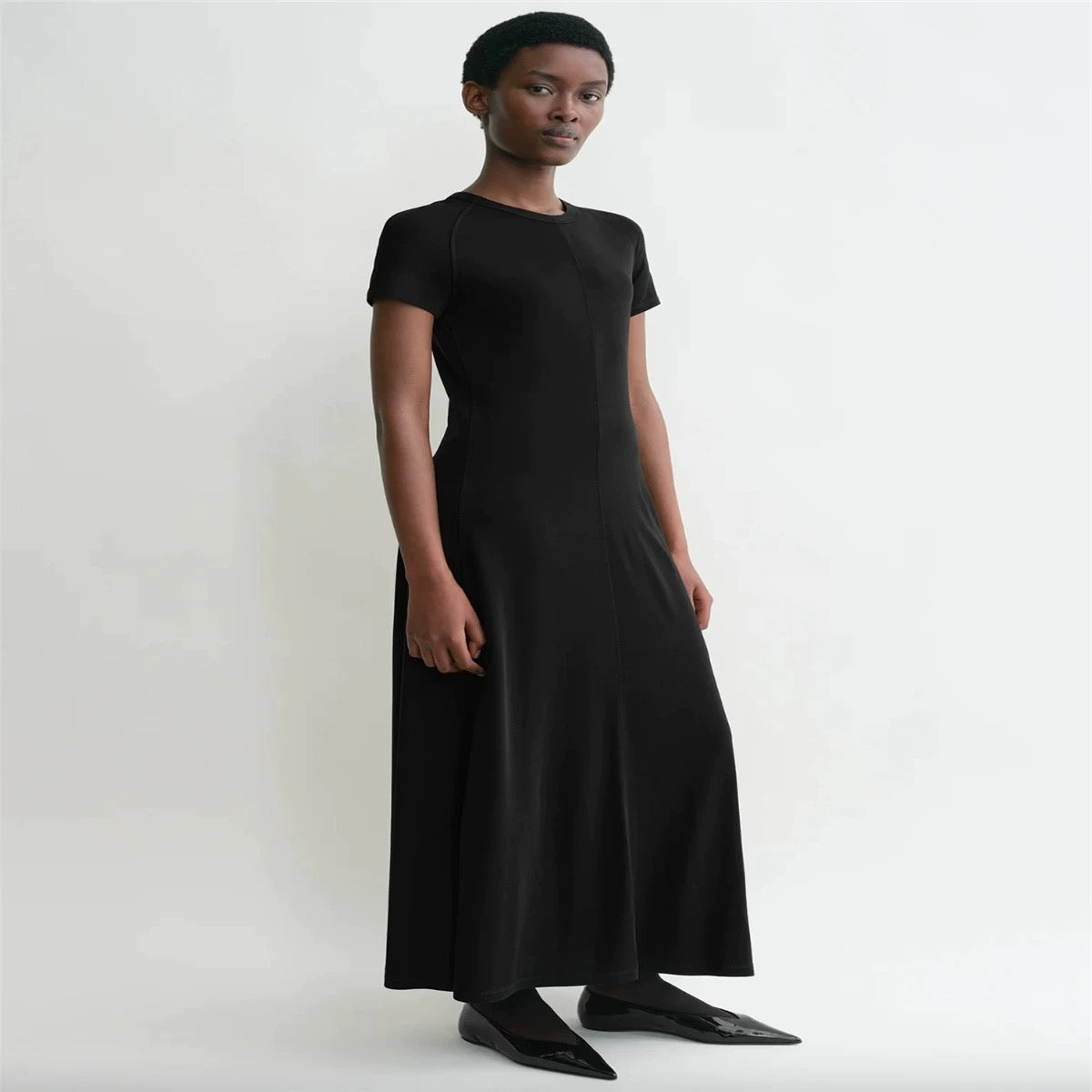 Toteme jersey maxi dress rear hook and zip crew neck short sleeves seam detailing spandex 2505093TT