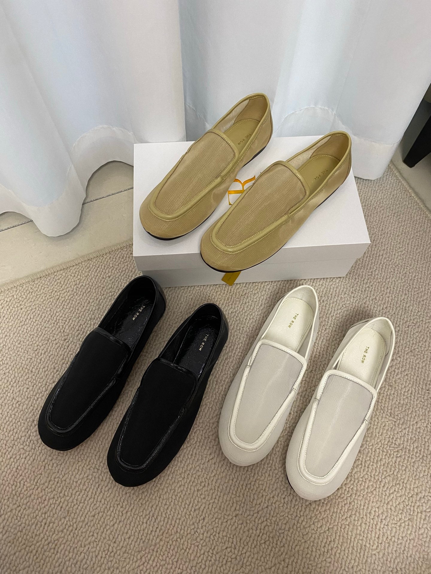 The Row Breathable Mesh Fairy Loafers camel black white rubber sole leather pad summer 2505044TR