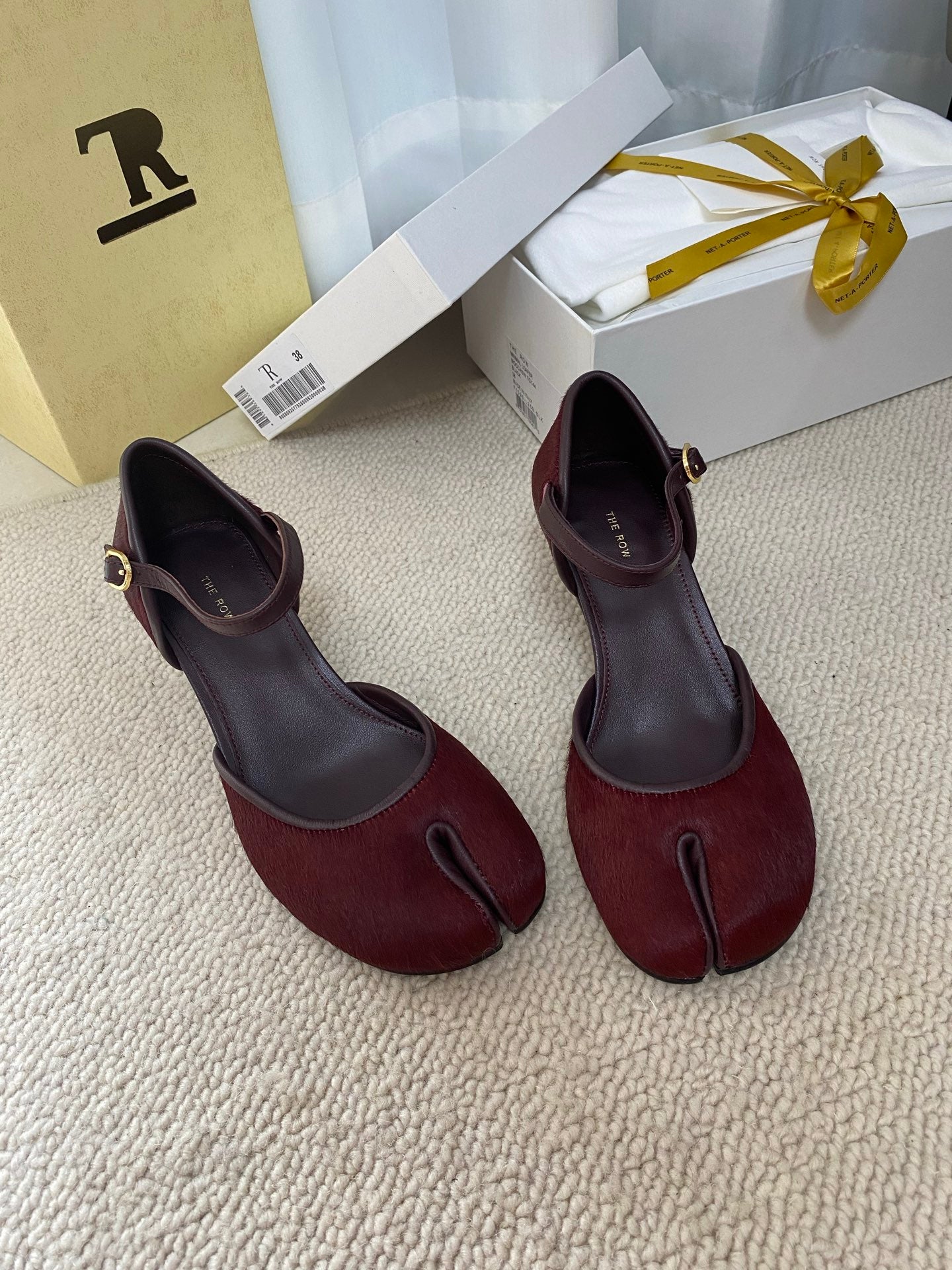 The Row Peep-toe Mule High-Heeled Shoes Toe-Separated horse hair sheepskin leather sole 2505043TR