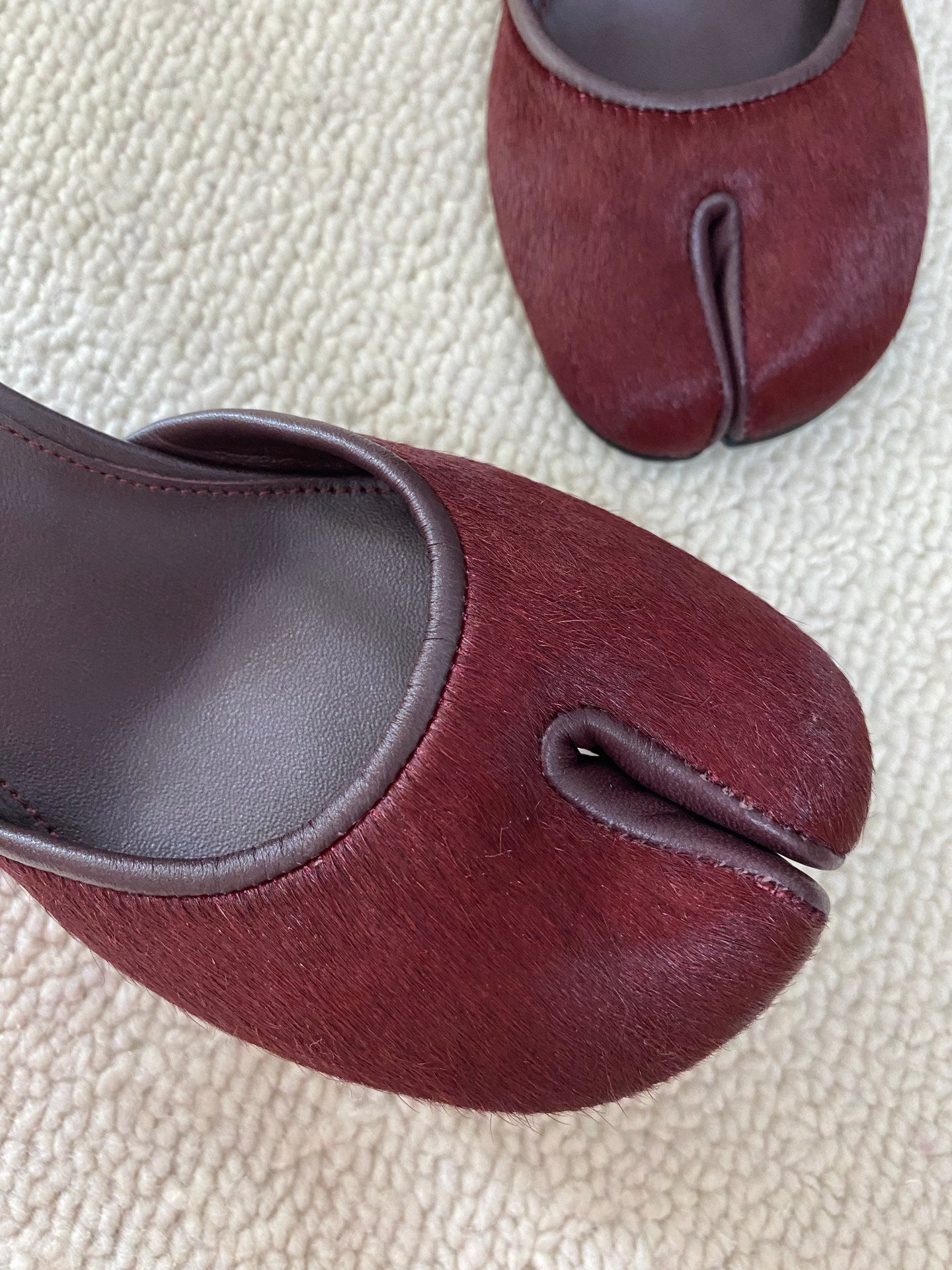The Row Peep-toe Mule High-Heeled Shoes Toe-Separated horse hair sheepskin leather sole 2505043TR