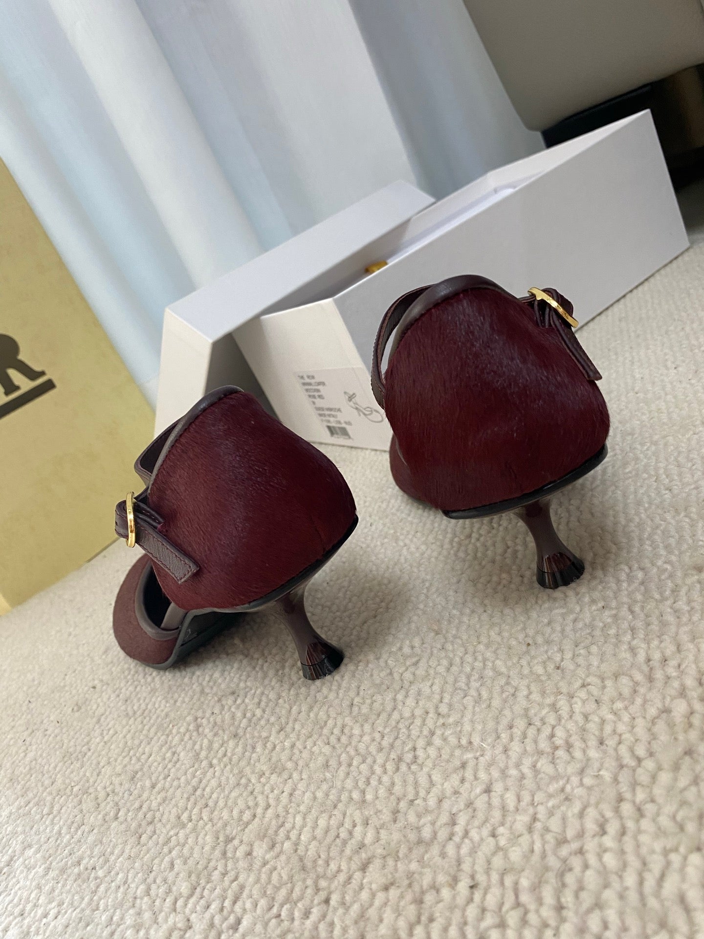 The Row Peep-toe Mule High-Heeled Shoes Toe-Separated horse hair sheepskin leather sole 2505043TR