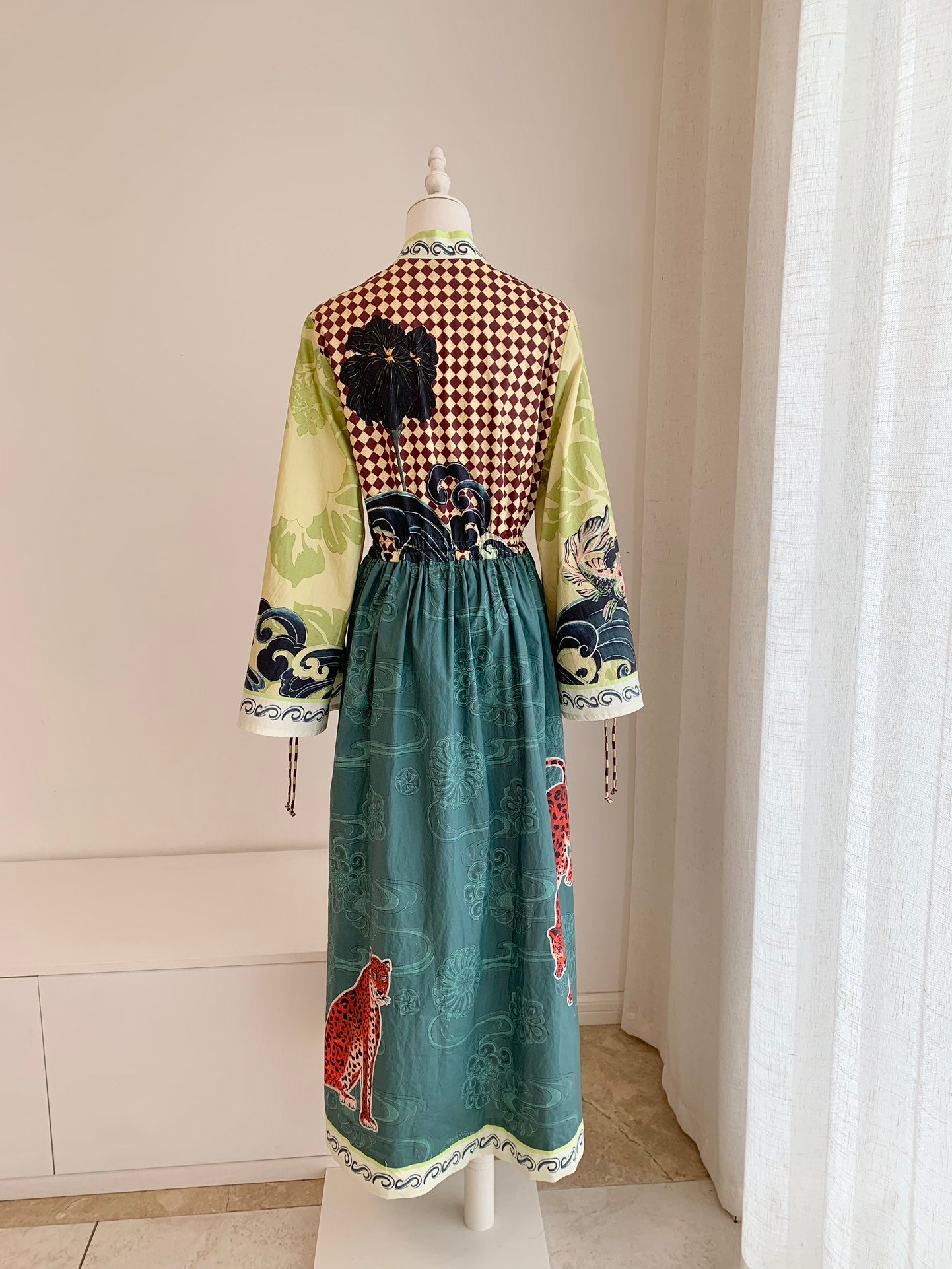 Alemais Midi Shirt Dress Cotton Muli Color Long Flair Sleeve Drawstring waist Ocean Print 2507019AL