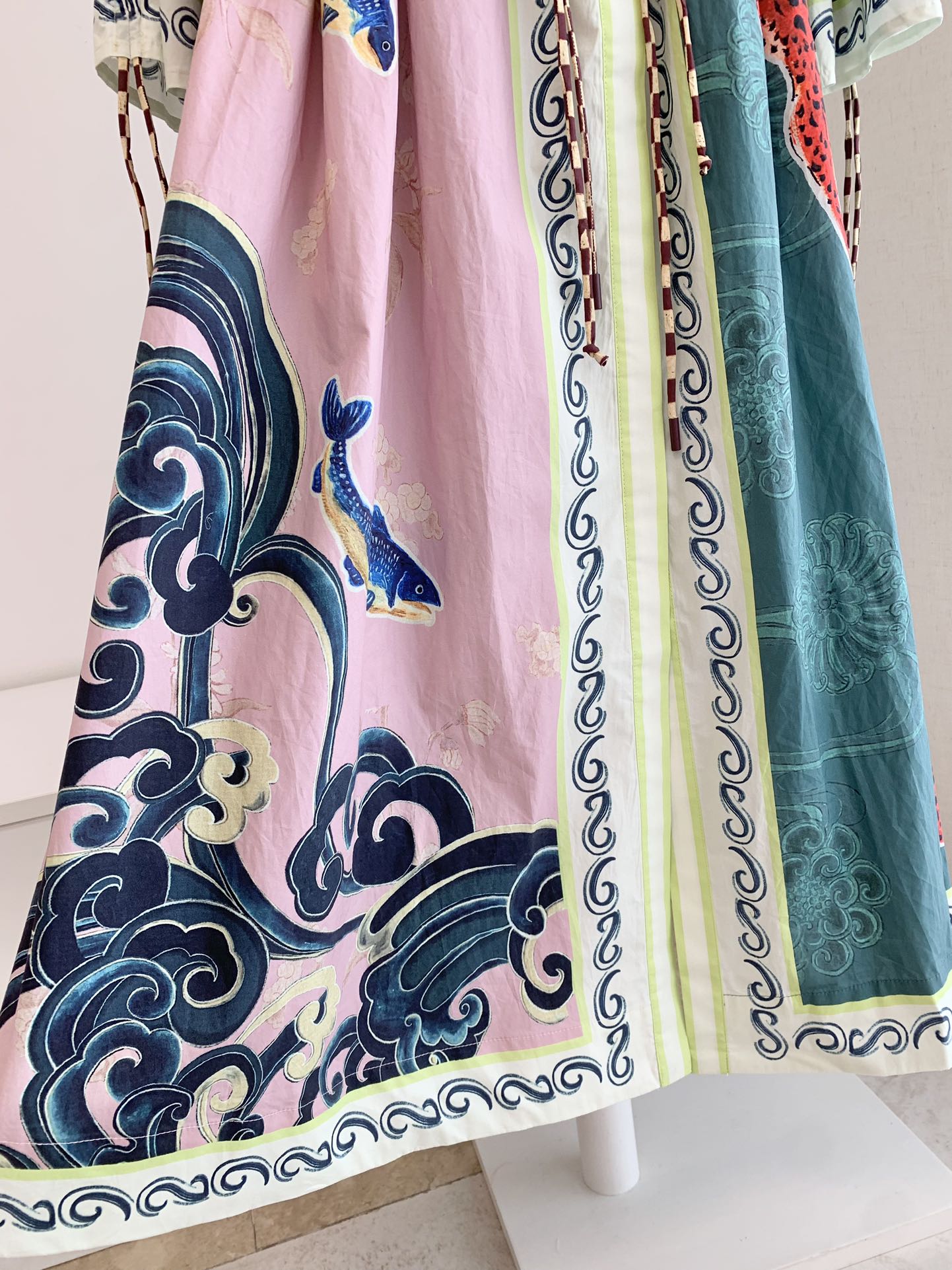 Alemais Midi Shirt Dress Cotton Muli Color Long Flair Sleeve Drawstring waist Ocean Print 2507019AL