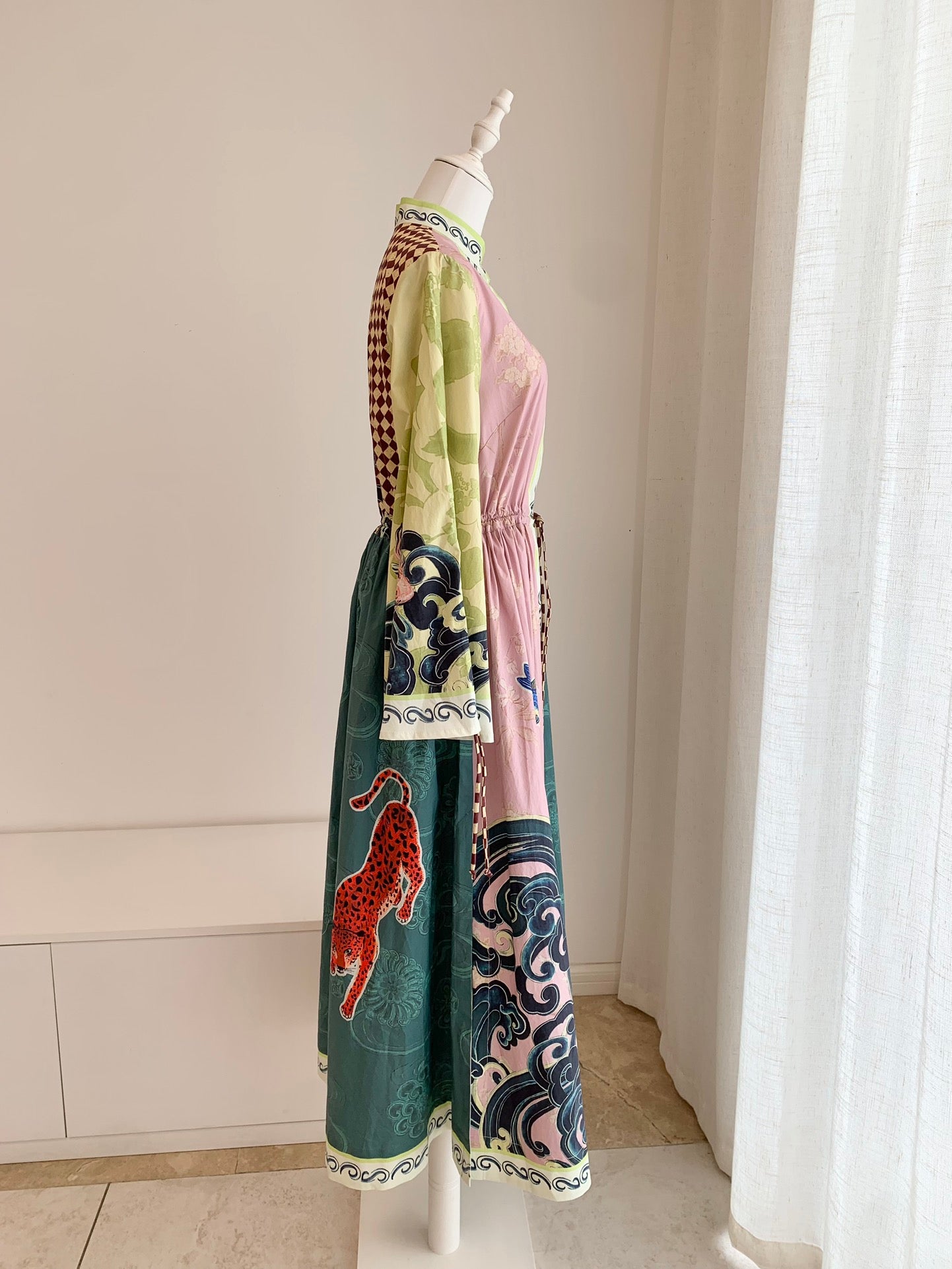 Alemais Midi Shirt Dress Cotton Muli Color Long Flair Sleeve Drawstring waist Ocean Print 2507019AL