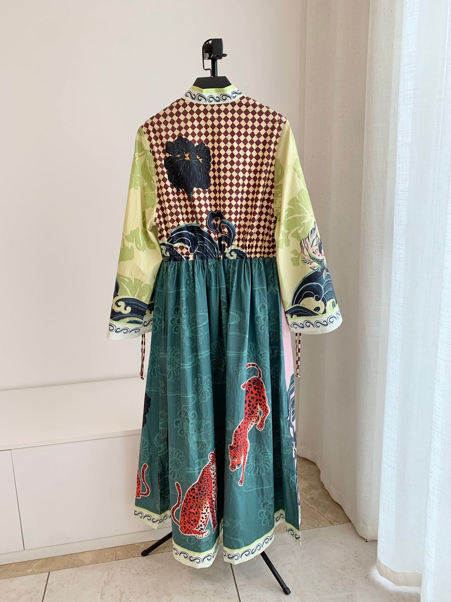 Alemais Midi Shirt Dress Cotton Muli Color Long Flair Sleeve Drawstring waist Ocean Print 2507019AL